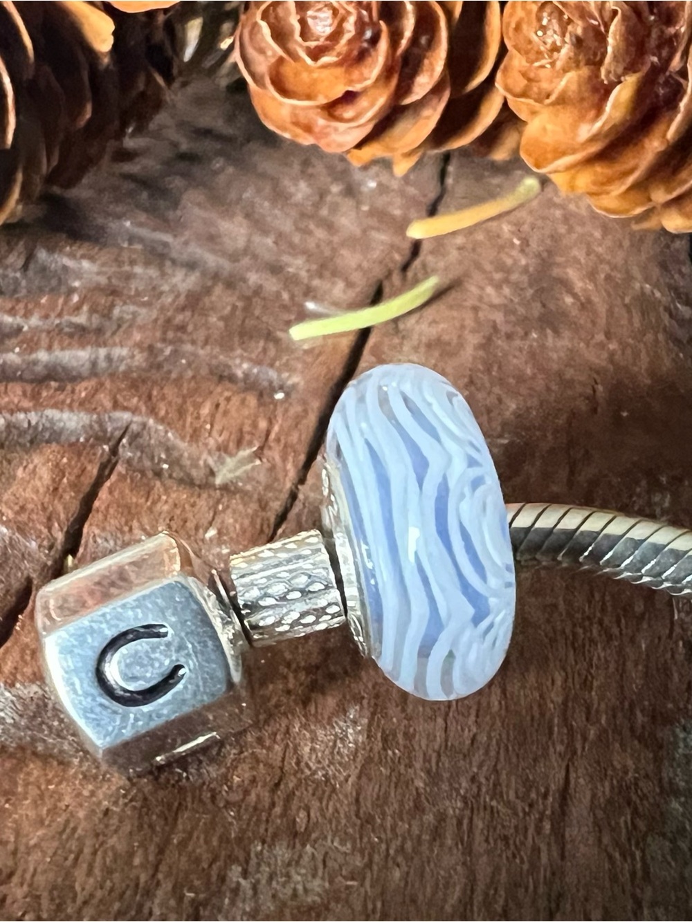Authentic Chamilia Murano Lace Periwinkle Glass Lavender Purple White Waves 925